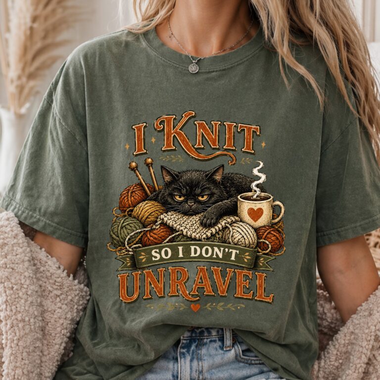Moss-colored Softstead I Knit So I Don't Unravel shirt