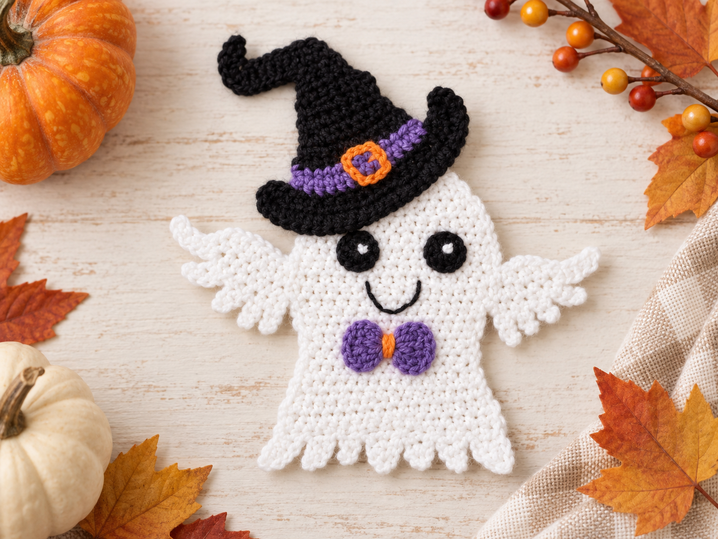 Ghost plus hat Halloween crochet applique pattern