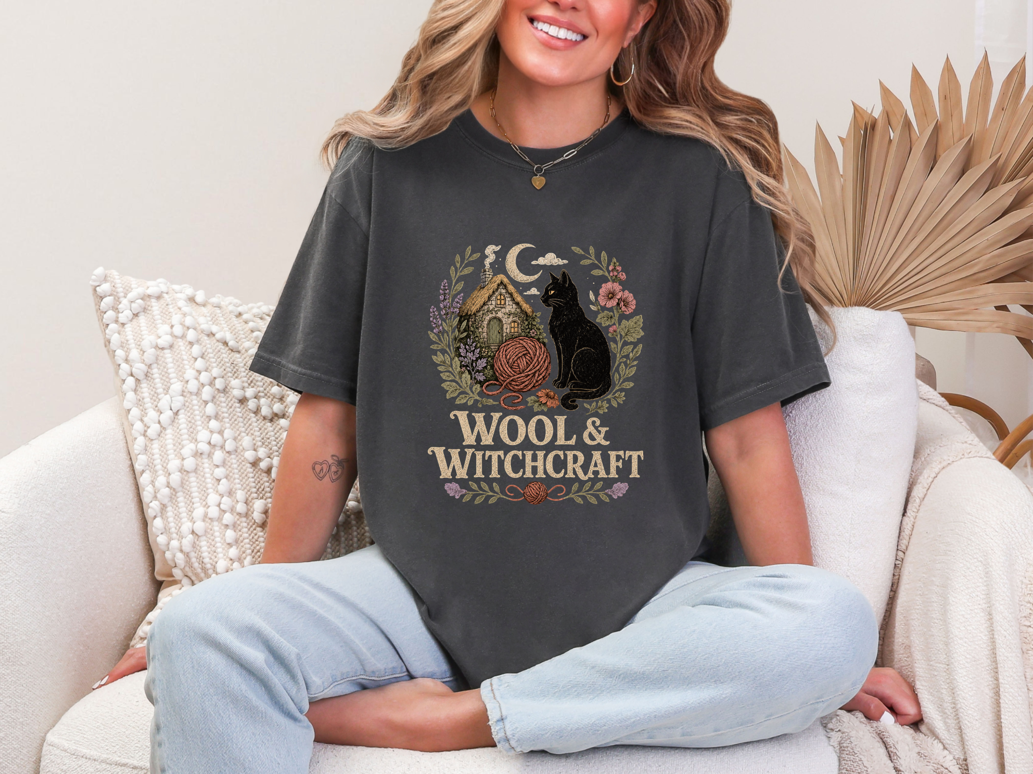 Wool and Witchcraft black cat yarn lover shirt by Softstead