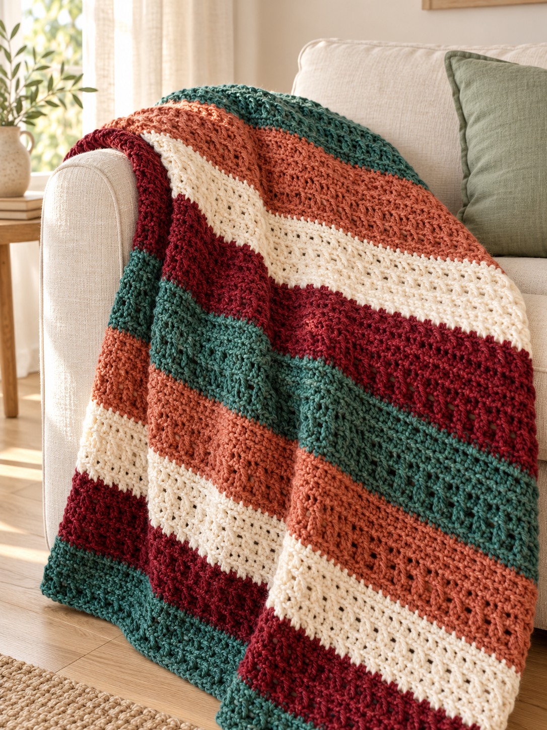Jaske crochet throw styled in a cozy living room